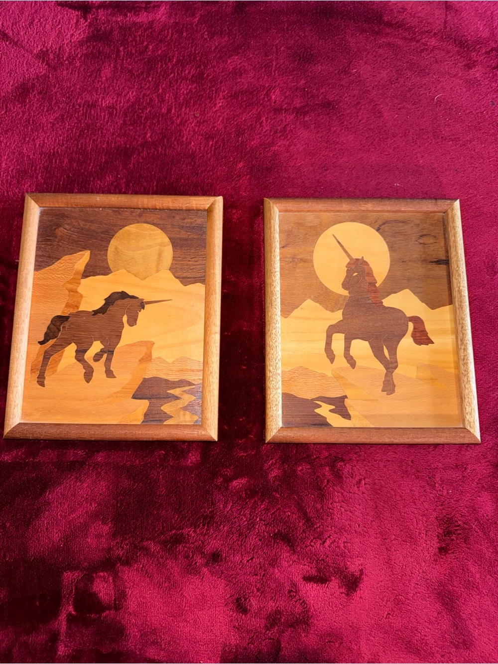 Vintage American Craftsman Unicorn Wood Marquetry Bundle Set